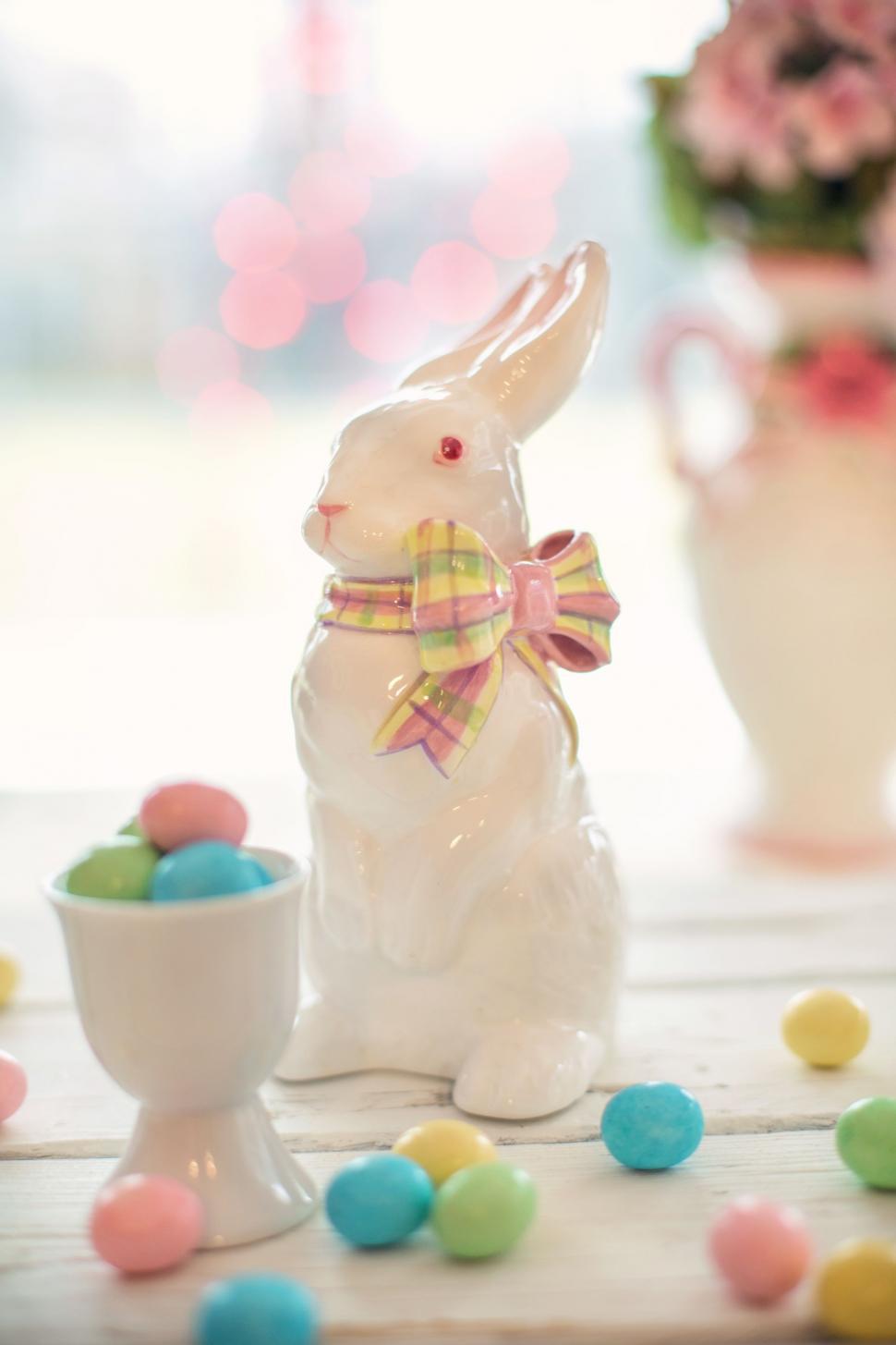 Free Image of White Easter Bunny - Bokeh Lights  