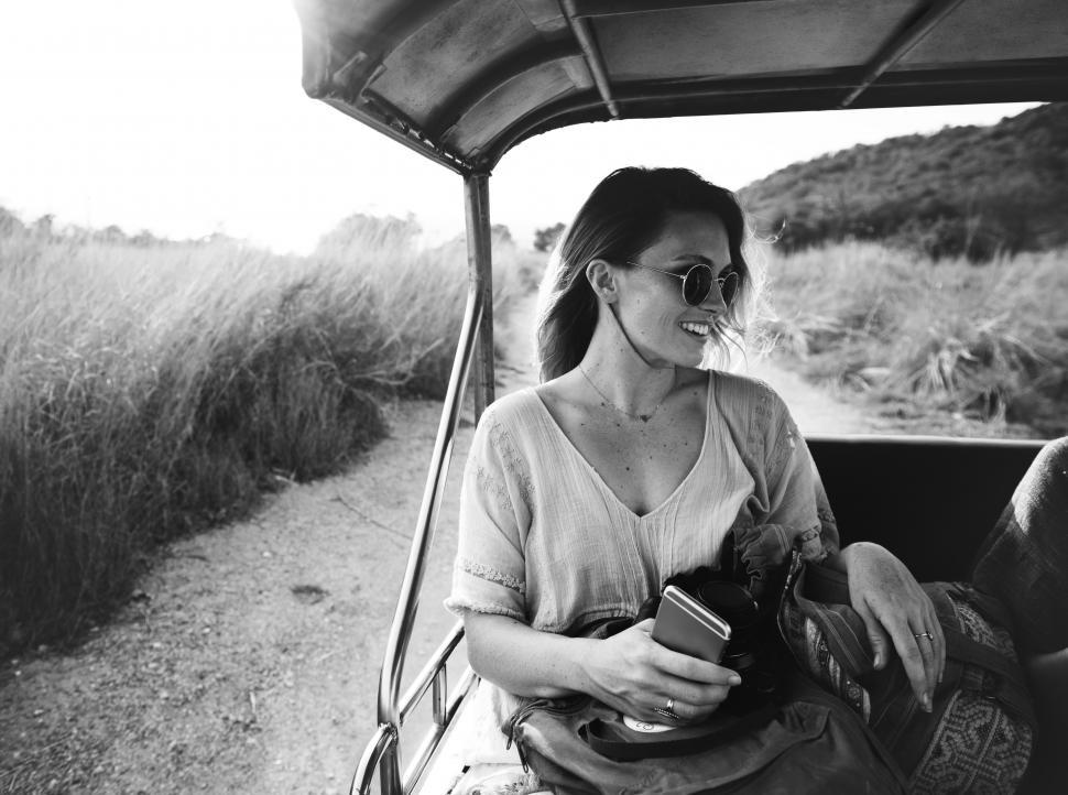 Free Image of A young Caucasian woman enjoying ride in the forest 