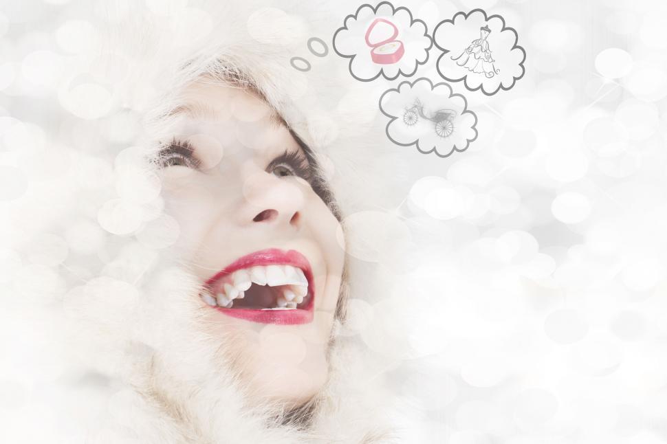 Free Image of Woman dreaming about ring and bridal gown for a wedding 