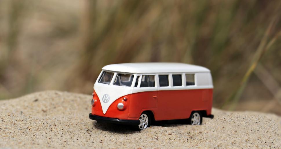 Free Image of Orange and White VW camper van  