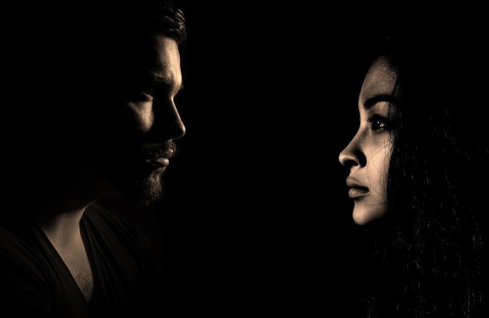 Free Image of Profile Dark View of Man and Woman - Face to Face 