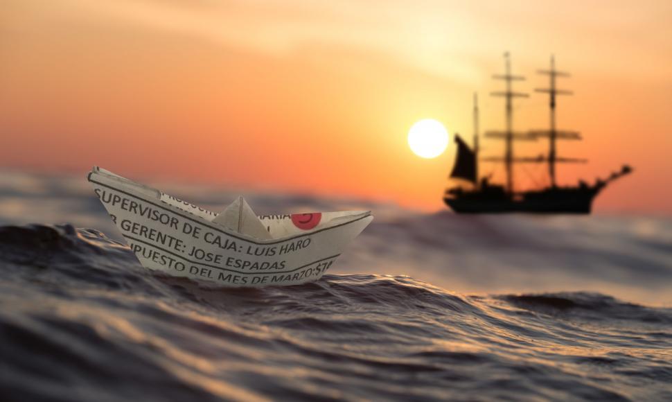 Free Image of Paper Boat and Sailboat in River 