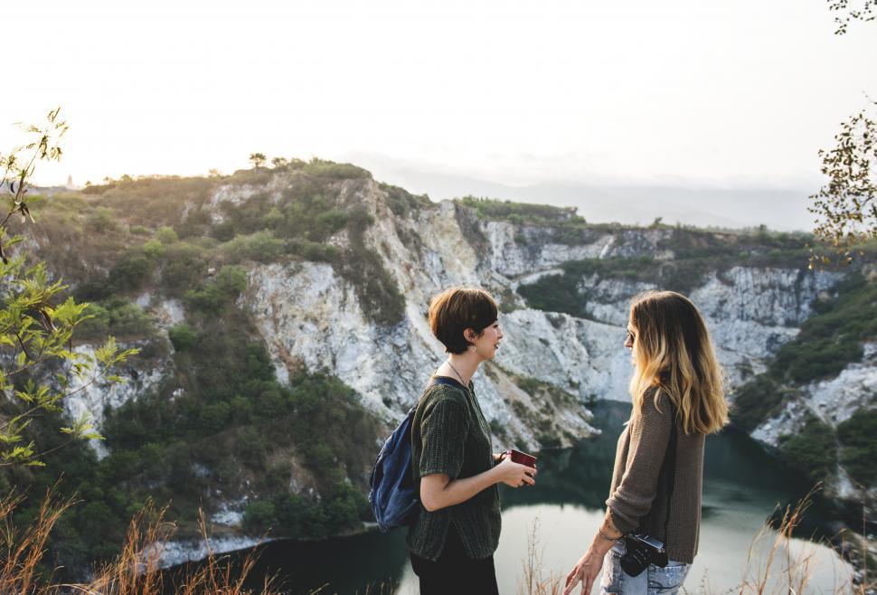 Free Image of Two young caucasian female hikers 
