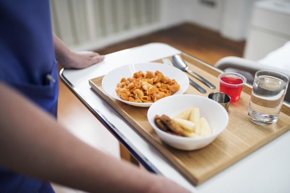 Free Image of Close up of the food in a hospital s tray 