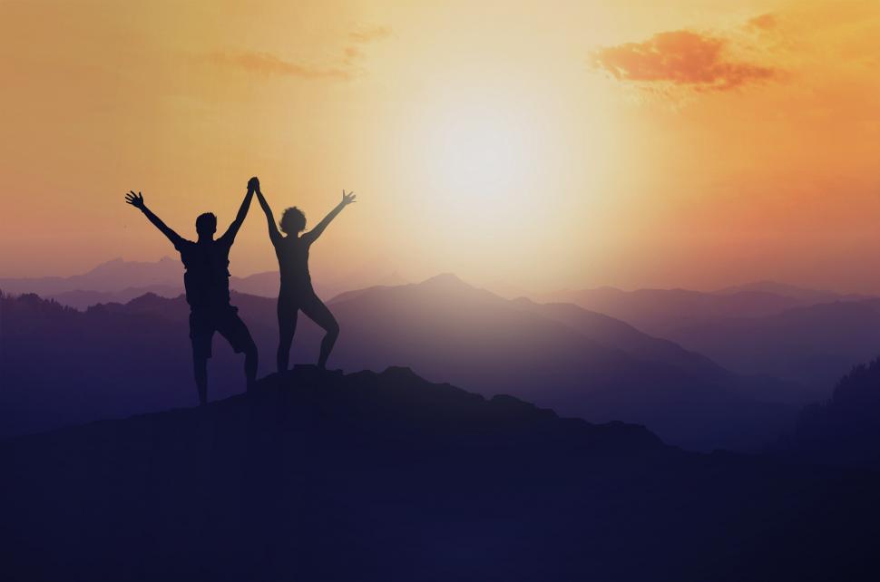 Free Image of Woman and Man on Mountain Top - Success - Union - Achievement 