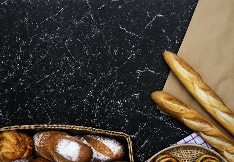 Free Image of Flat lay of different varieties of bread 