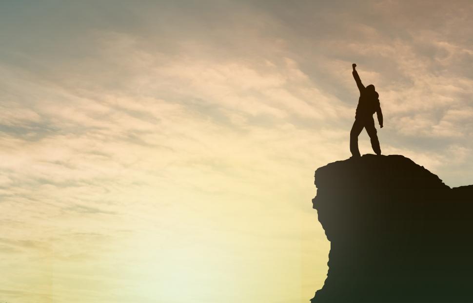 Free Image of Achievement - Success - Man on Top of Mountain  