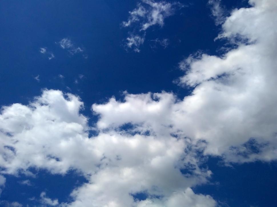 Free Image of Bright blue sky with white fluffy clouds  