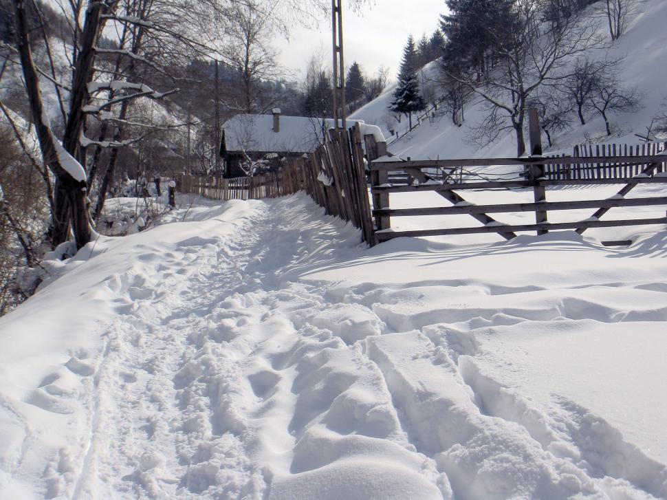 Free Image of Heavy snow fall over rural mountain path 