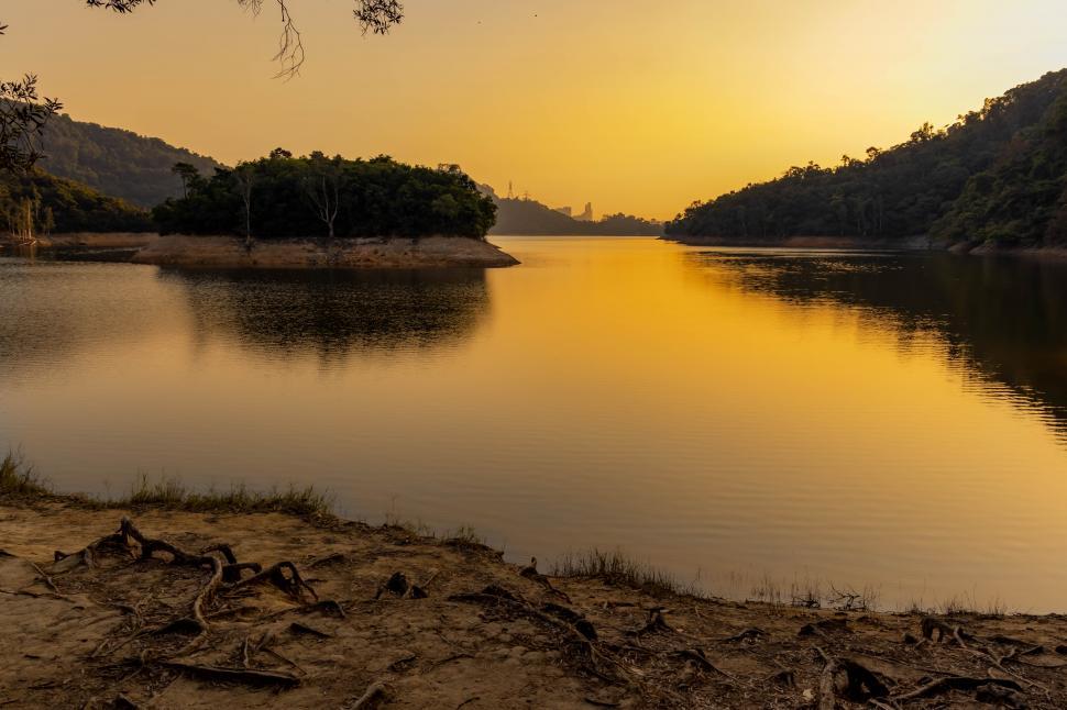 Free Image of Sunset view of Shing Mun Reservoir in Hong Kong  