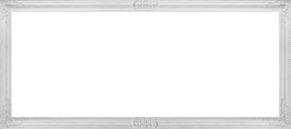 Free Image of Carved white picture frame over blank white area 