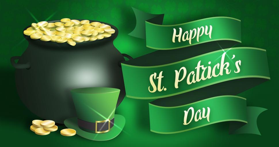 Free Image of Saint patricks day pot of gold and hat ribbon greeting 