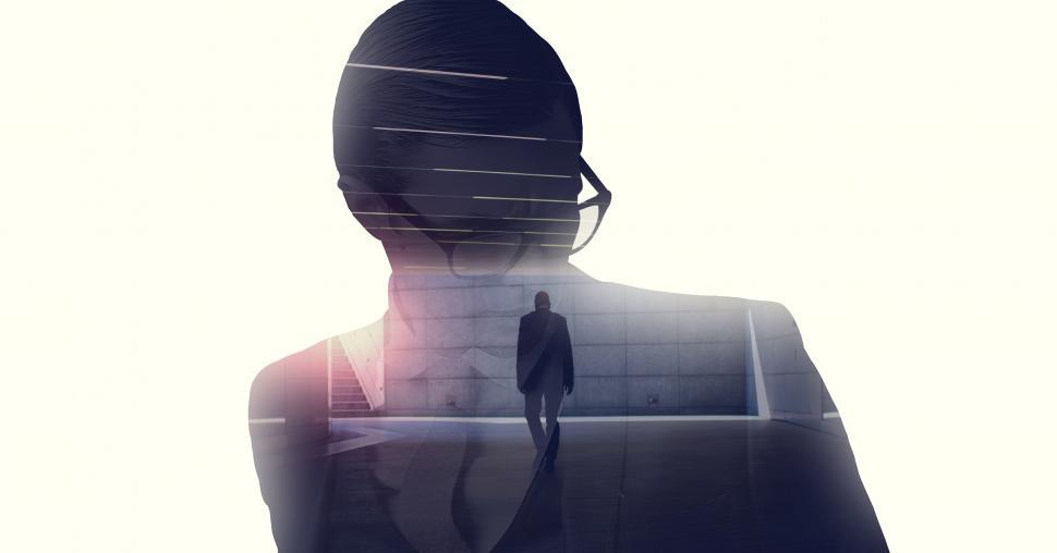 Free Image of Worried Businessman - Pensive - Reflection - Double Exposure 