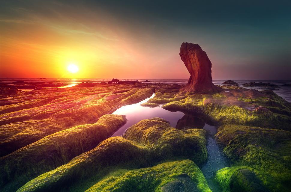 Free Image of Rock Pools at Sunrise - Desert Shore - Beach - Dreamy Looks 
