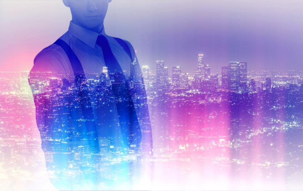Free Image of Young Businessman Over City - Entrepreneur - Double Exposure 