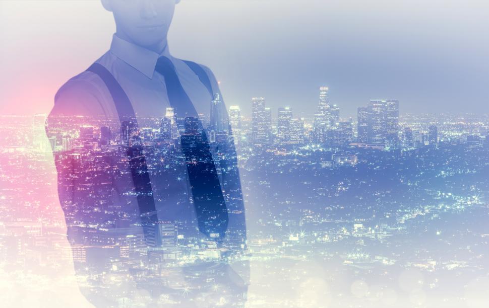 Free Image of Young Businessman Over City - Entrepreneur Concept - Double Expo 