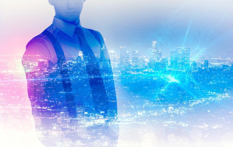 Free Image of Businessman Over Network - Entrepreneur Concept - Double Exposure 