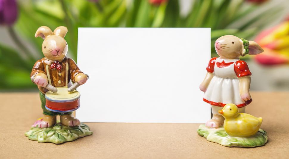 Free Image of Close up of ceramic Easter bunny rabbit toys 