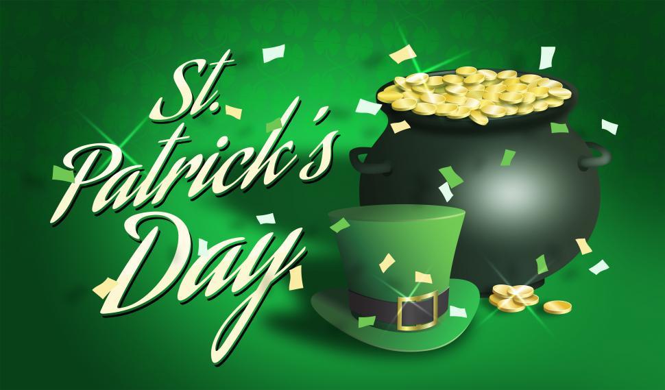 Free Image of Saint patrick s day pot of gold and hat illustration 