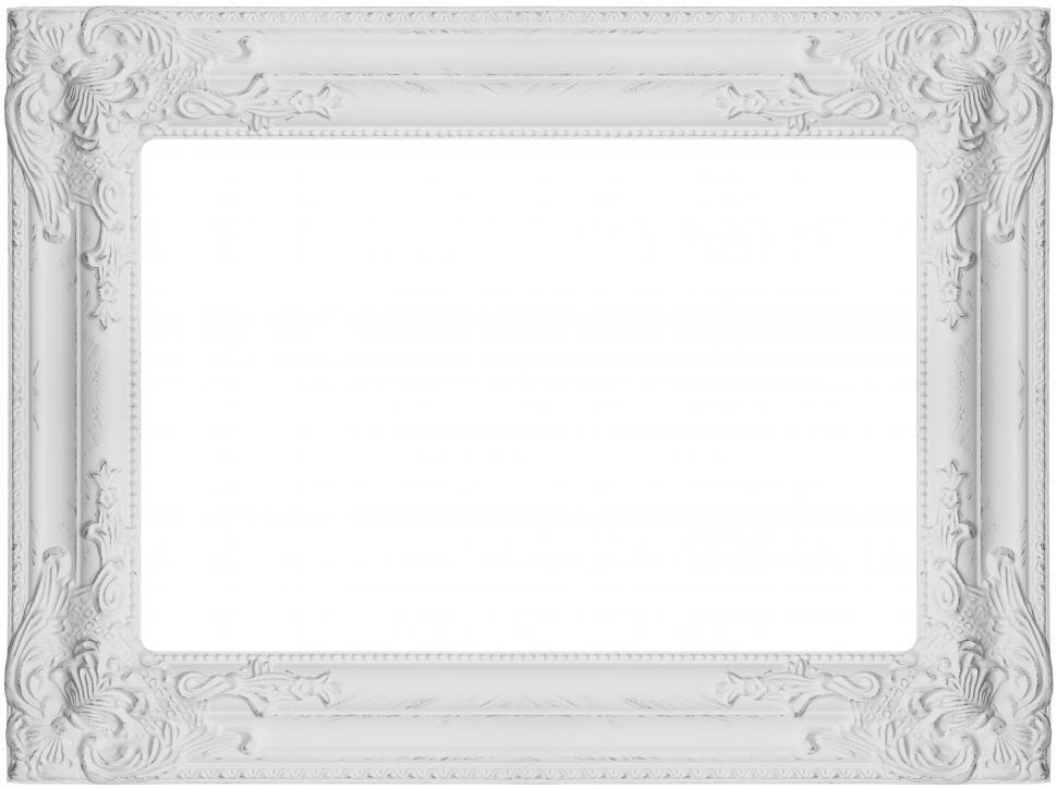 Free Image of Carved white picture frame blank image 