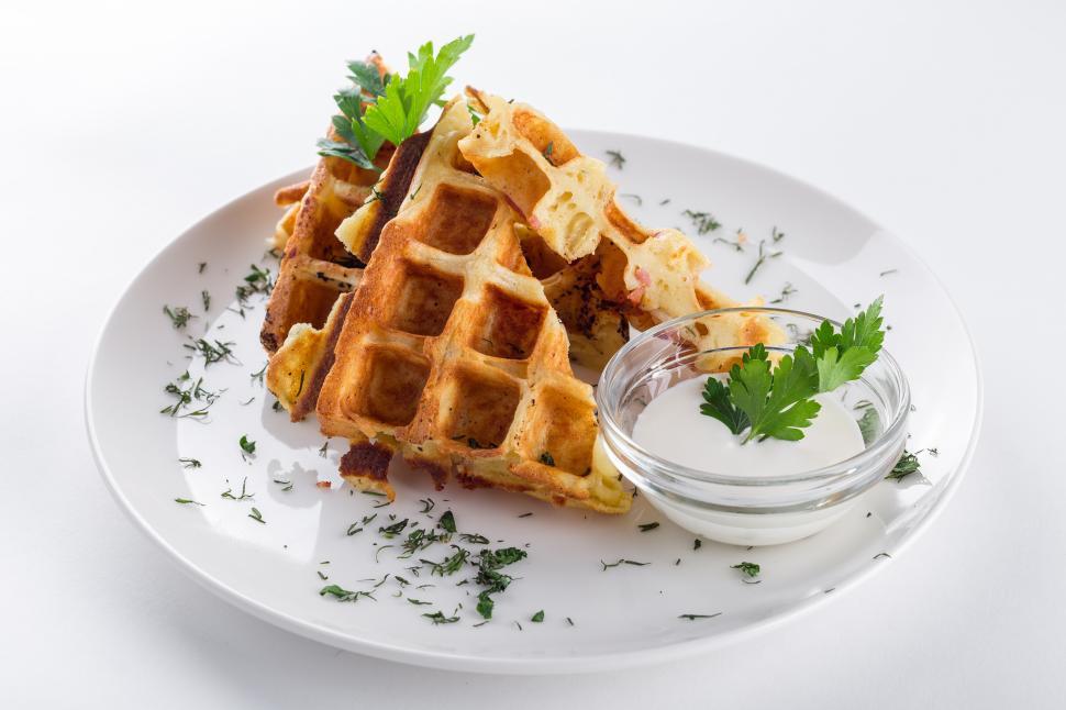 Free Image of Close up of waffle with whipped cream 