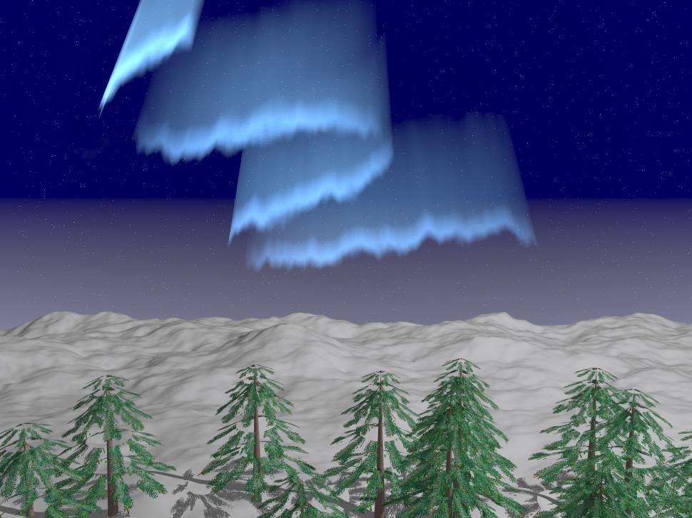 Free Image of Forest in the snow under the Aurora Borealis 