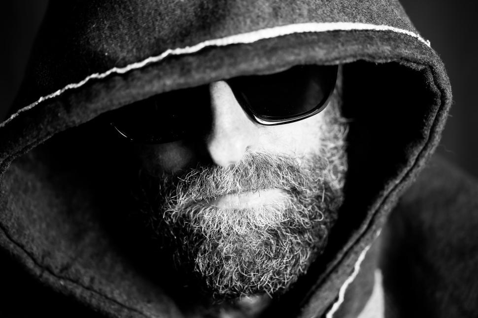 Free Image of Bearded Man in Hoodie and Sunglasses  