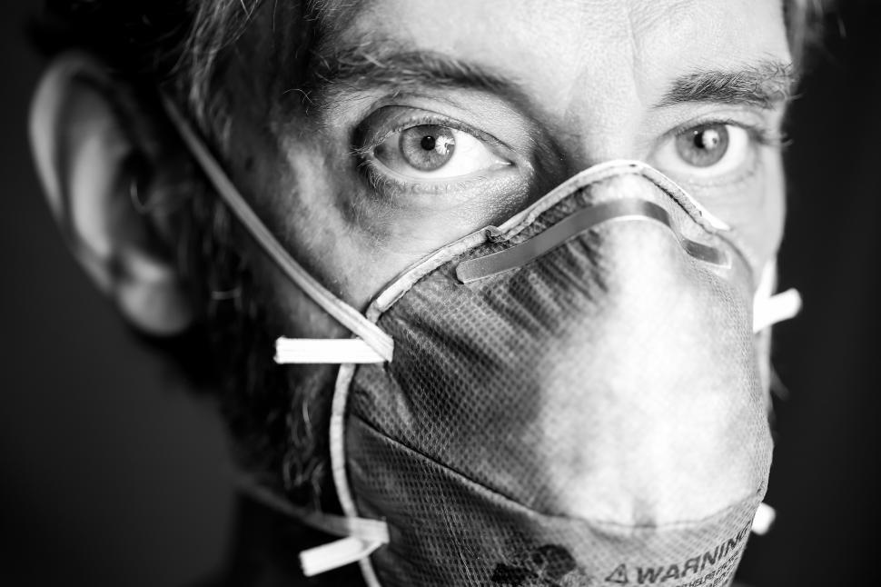 Free Image of Man Wearing Face Mask - Black and White  
