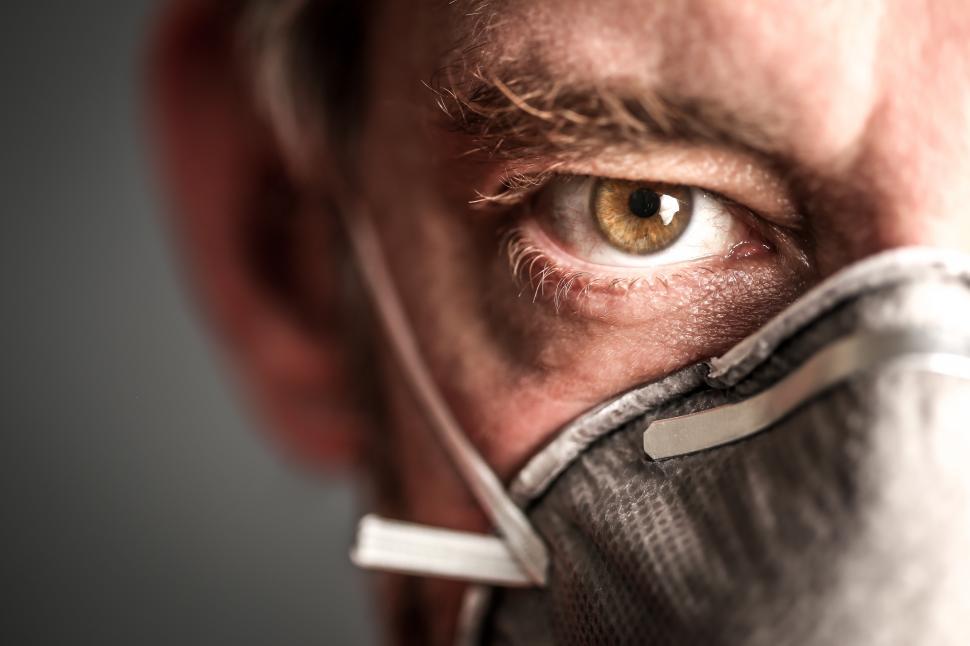 Free Image of Close up of man wearing Respirator Mask  