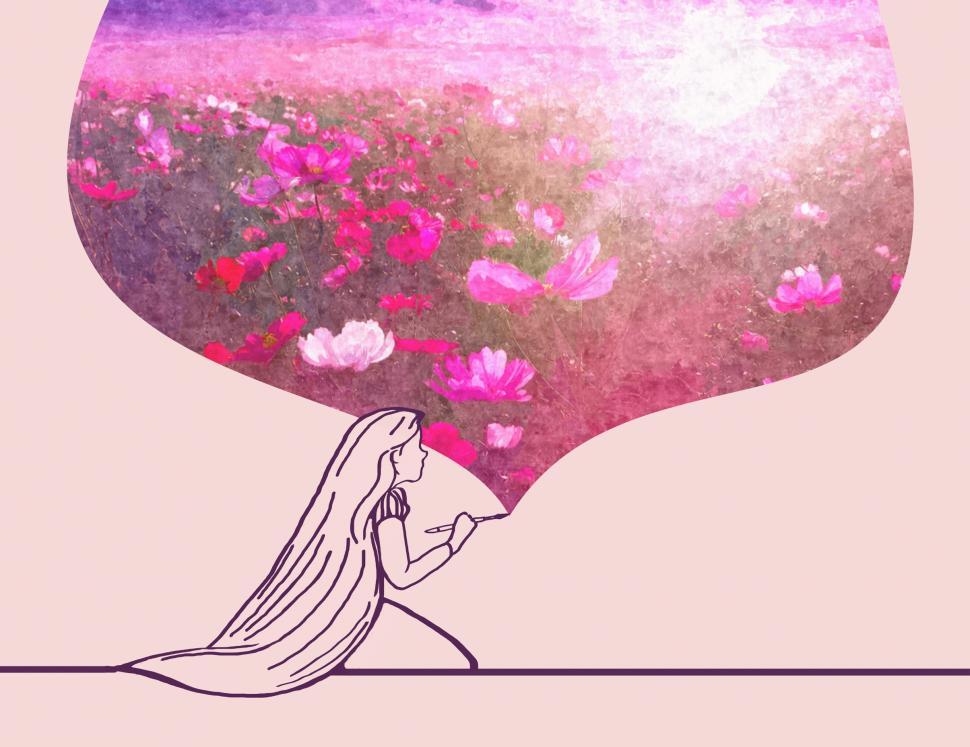 Free Image of Childhood Dreams - A Little Girl Paints Field of Flowers 