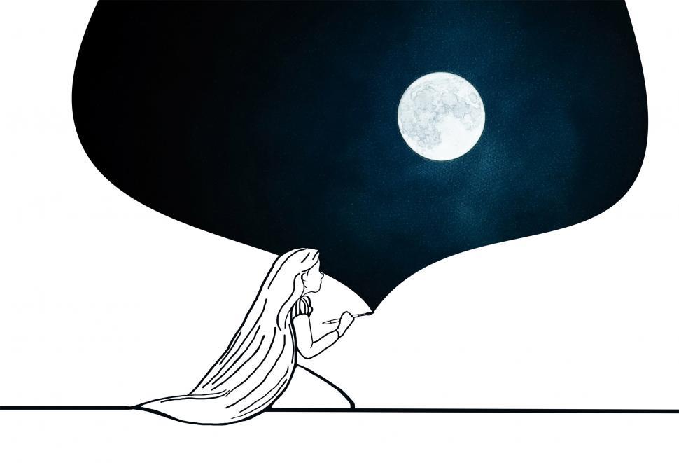 Free Image of Childhood Dreams - A Little Girl Paints the Moon 