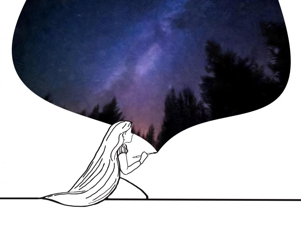 Free Image of Childhood Dreams - Little Girl Paints Night Sky 