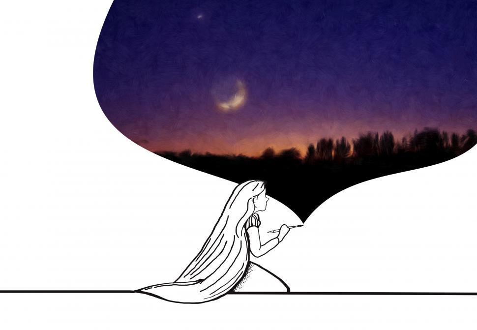 Free Image of Little Girl Paints a Forest and the Moon 