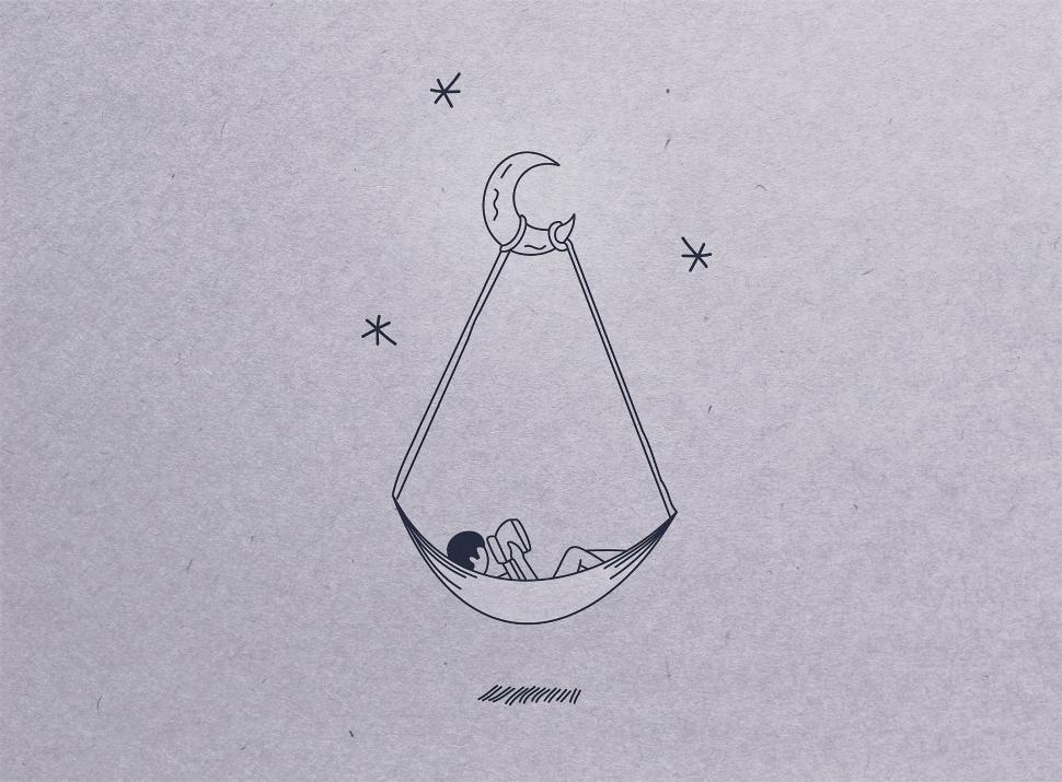 Free Image of Little Kid Hanging on the Moon Under the Stars - Child Imaginati 