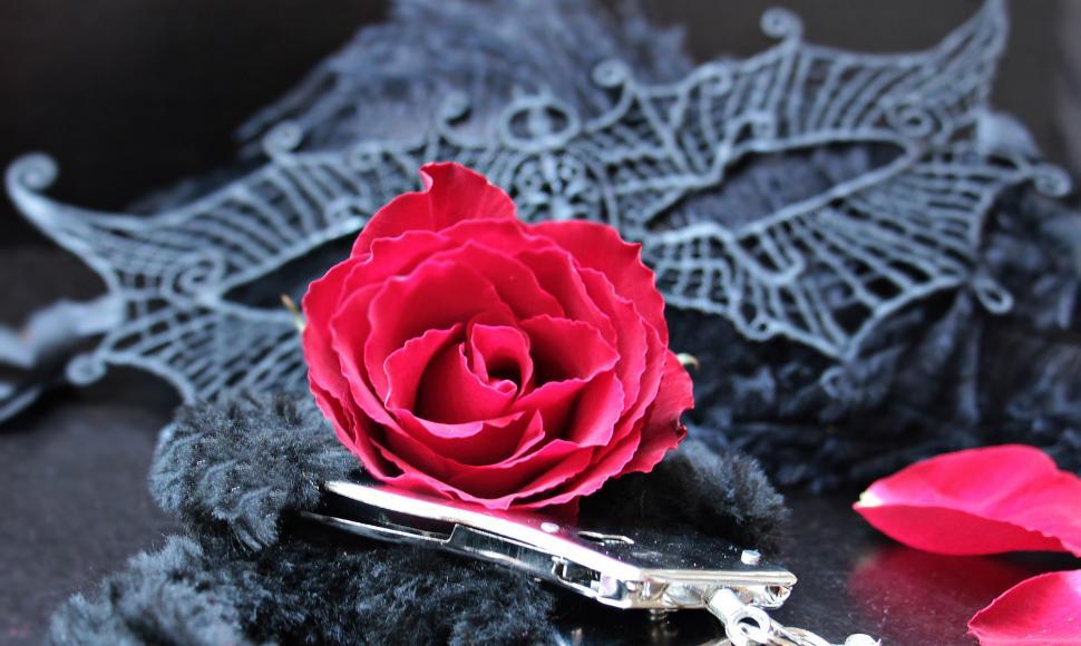 Free Image of Black mask with roses and handcuffs 