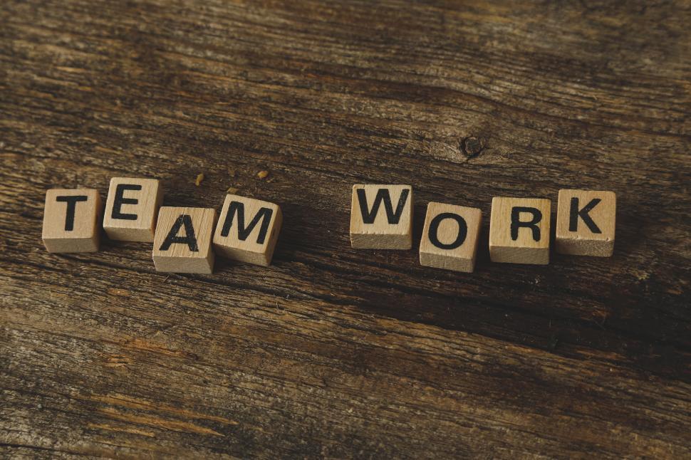 Free Image of Team work spelled in letter tiles 