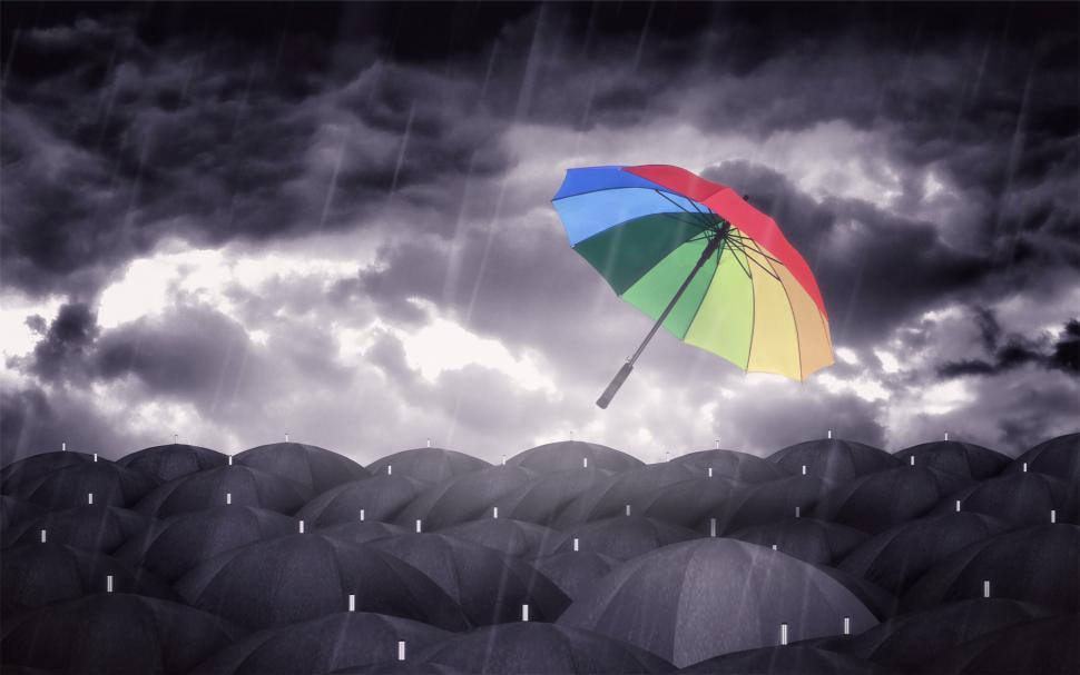 Free Image of Colorful Umbrellas and Black Umbrellas - Being Different Concept 