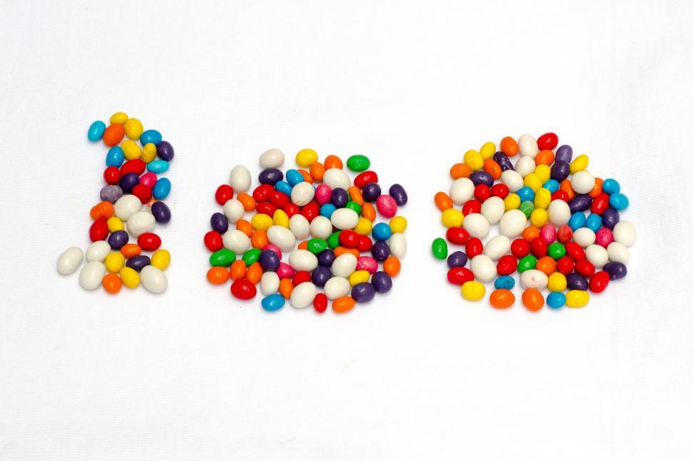 Free Image of Number 100 formed in candy  