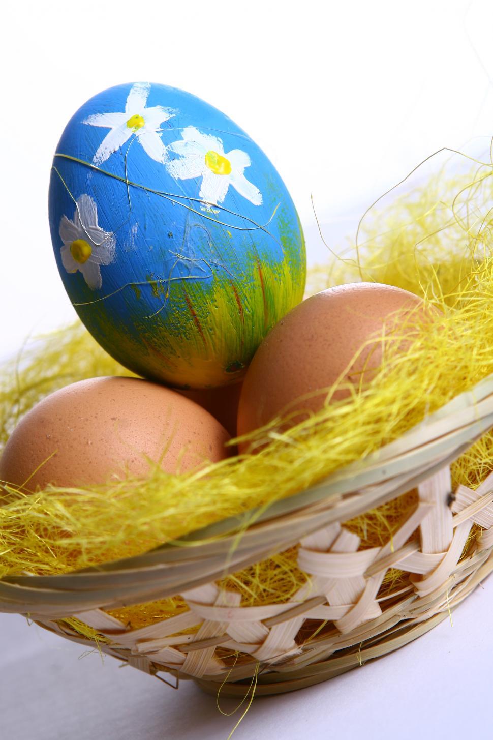 Free Image of One painted colored easter egg in basket 