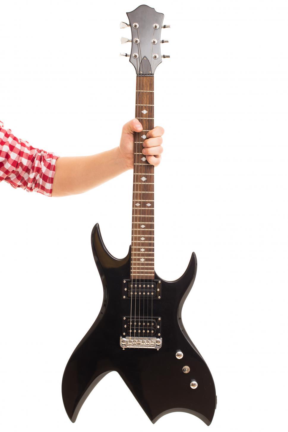 Free Image of Music, close-up. Man holding electro guitar 
