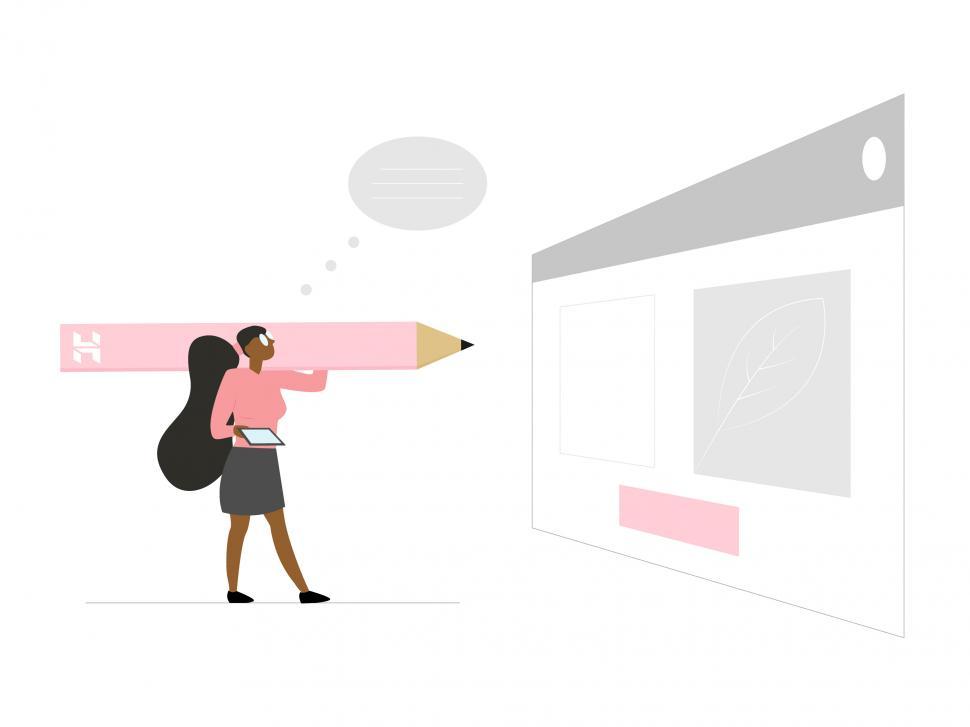 Free Image of Woman Holding Giant Pencil in Front of Drawing 