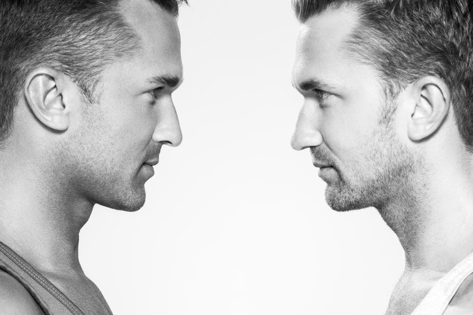 Free Image of Handsome guys facing each other, black and white 