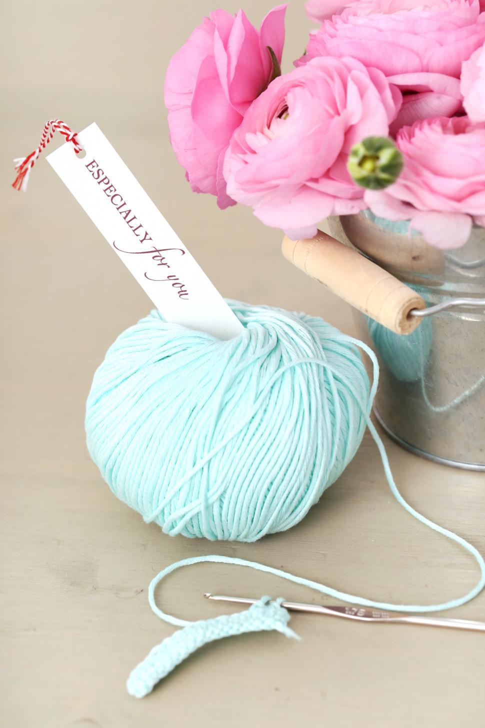 Free Image of Beautiful bouquet in the pot with crochet  