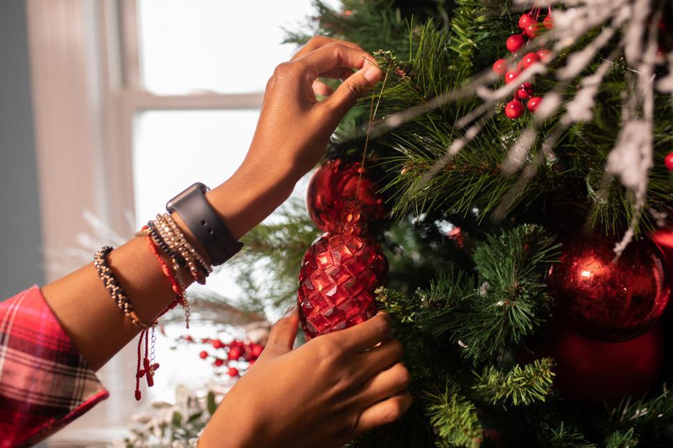 Free Image of Young Woman and Xmas Tree 