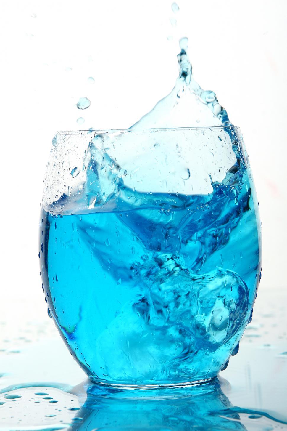 Free Image of Ice splashes into blue beverage 