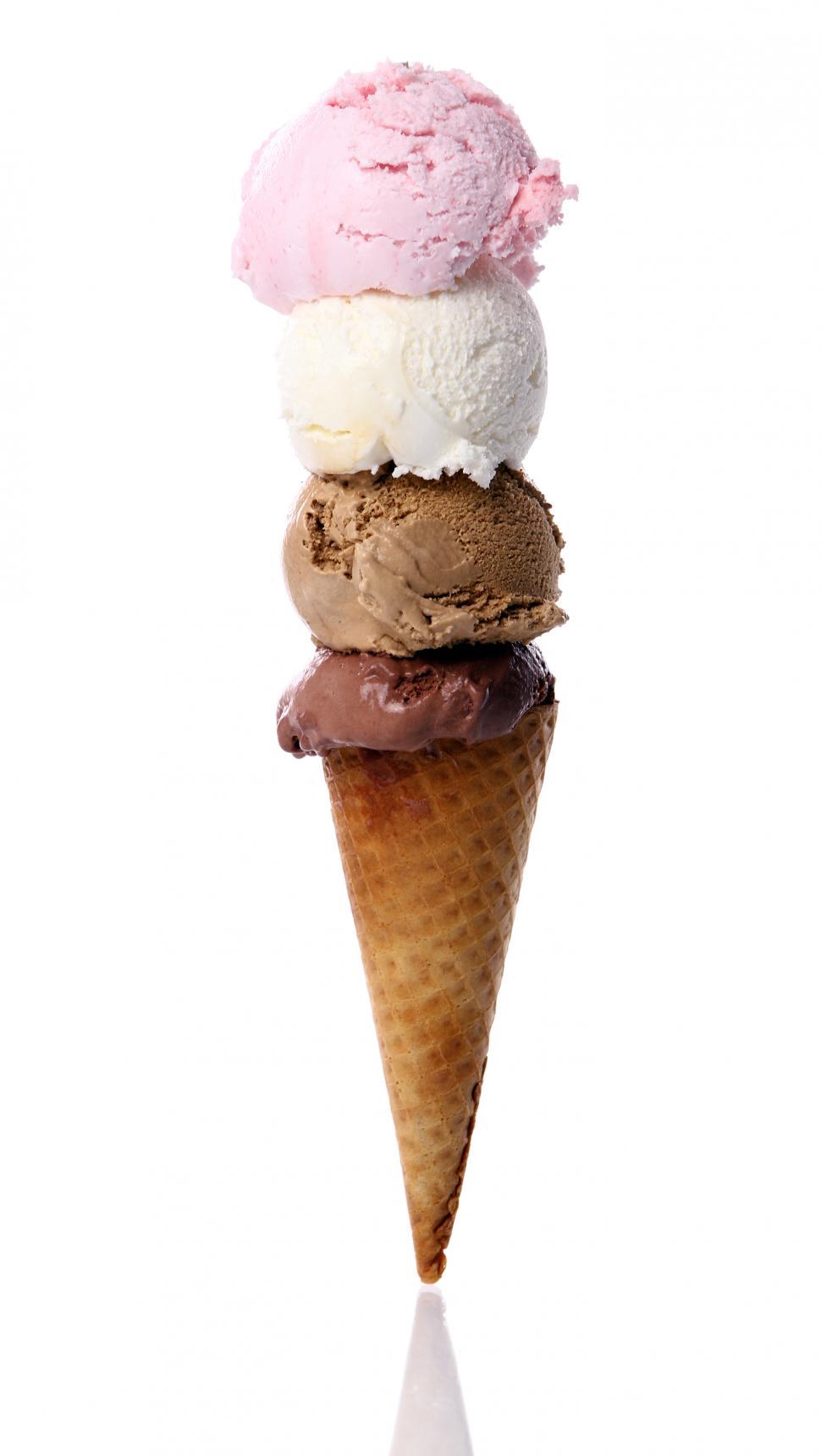 Free Image of Four scoops of ice cream in a cone 