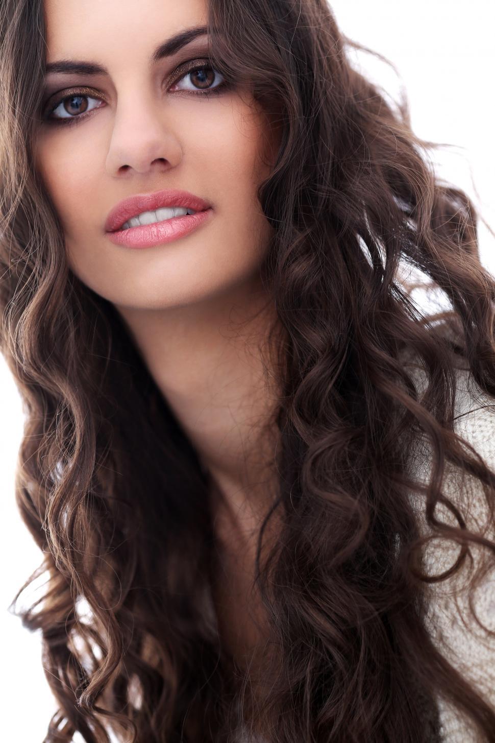 Free Image of Beautiful girl with long hair on a white background 