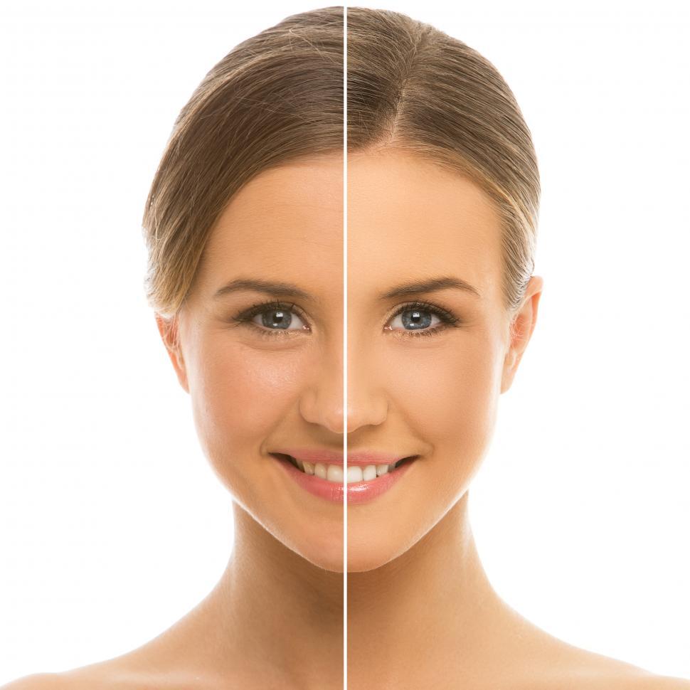 Free Image of Half and half, before and after split screen view of woman 