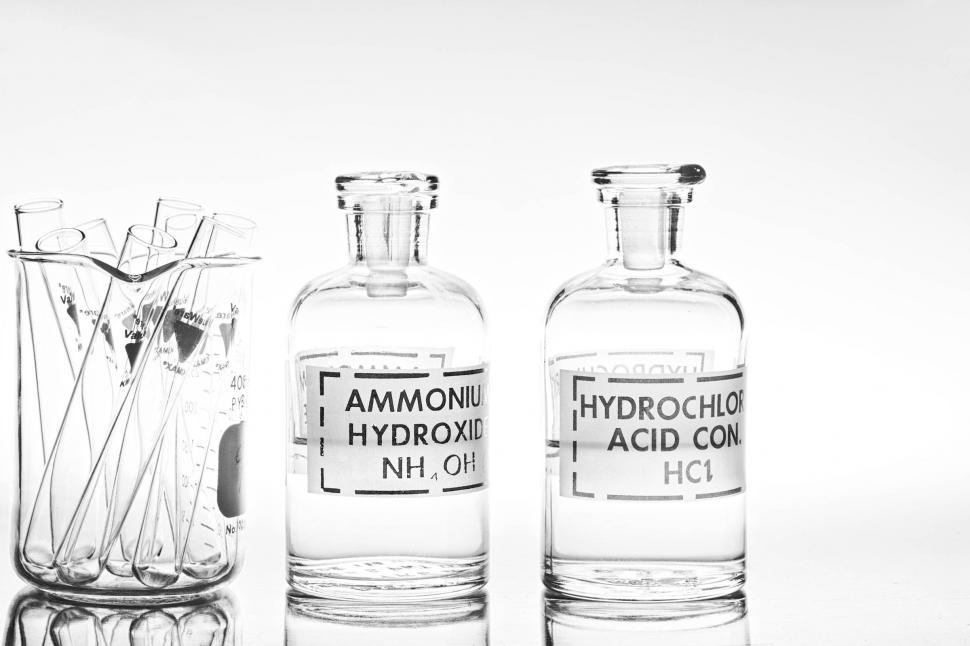Free Image of Chemical glassware - bottles and test tubes 