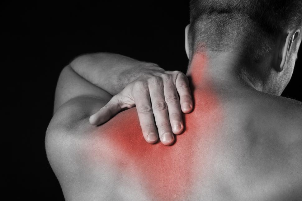 Free Image of Man with shoulder and upper back pain 